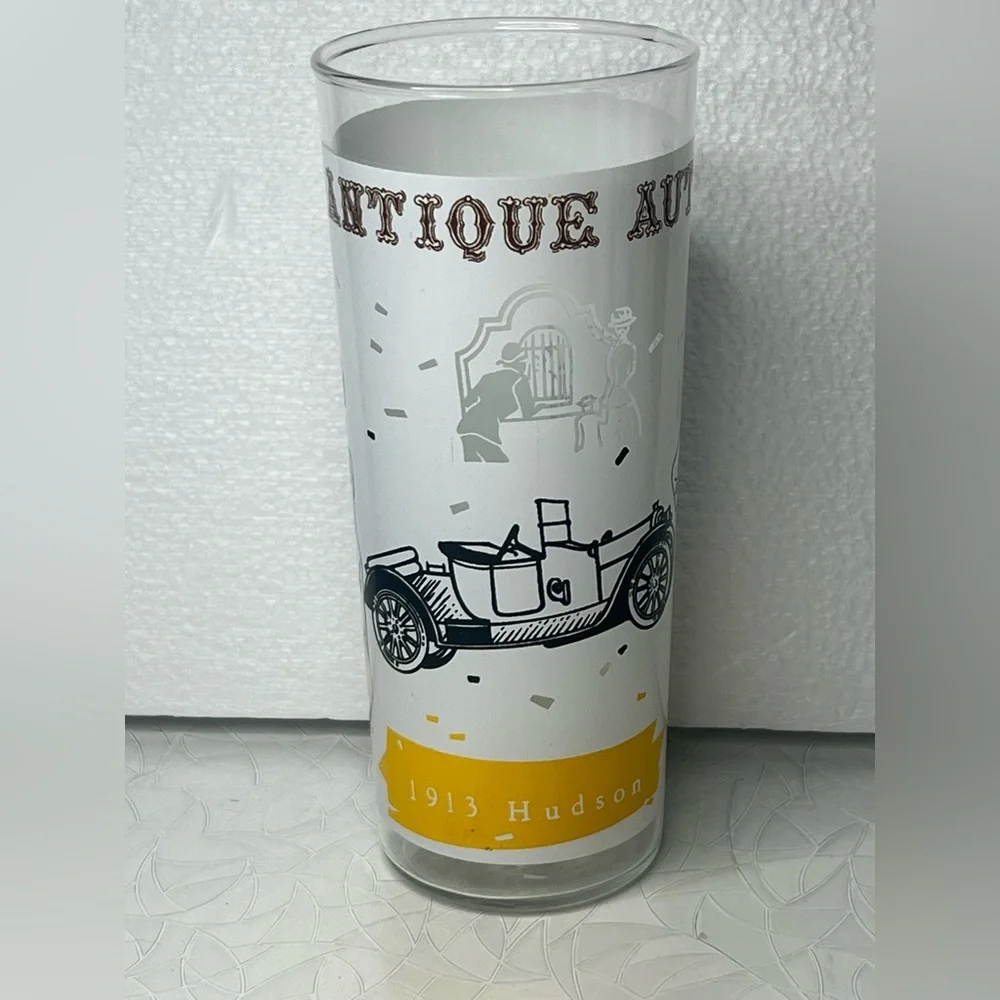 VINTAGE ANTIQUE AUTOS DRINKING GLASS 1913 HUDSON AUTO